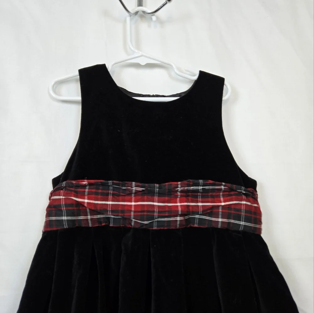 Gymboree Holiday Classics Girls Black Velvet Red Silk Sash Party Dress 8 Vintage